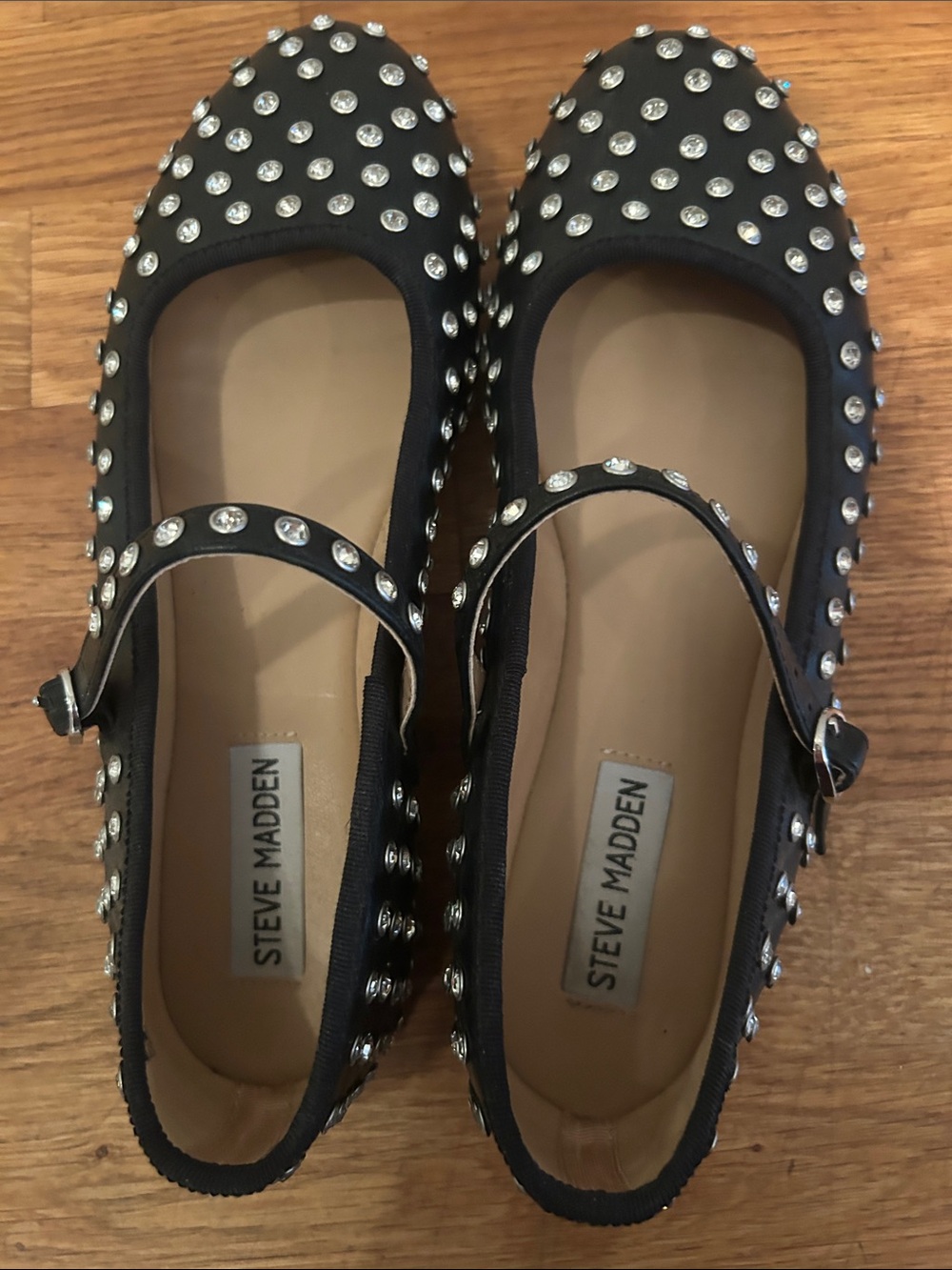 Steve Madden Black Studded Mary Janes with Silver Accents